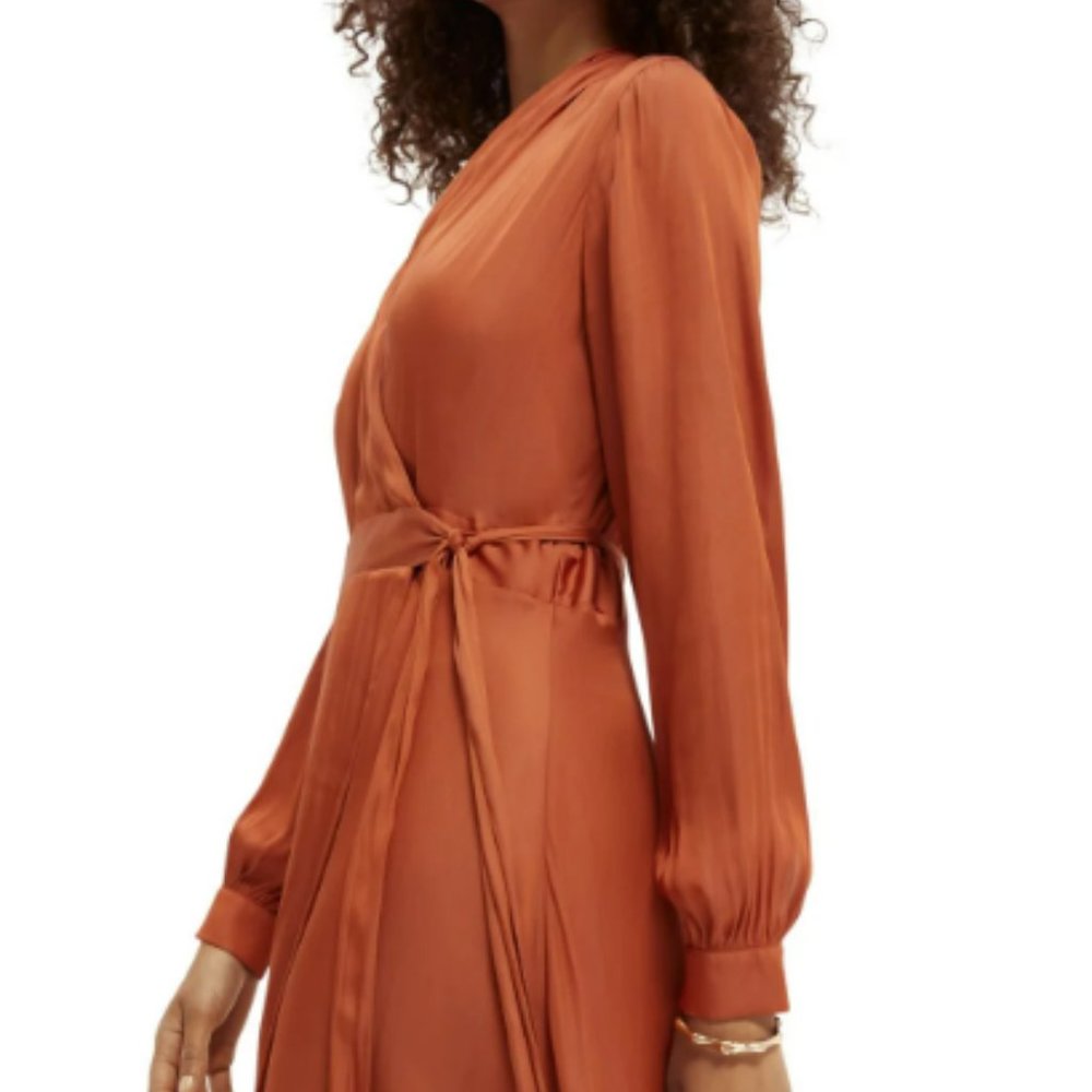 Scotch & Soda Belted Wrap-Over Midi-Length Dress, Size Medium